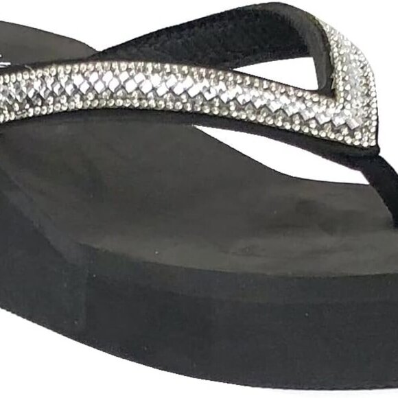 Women's Rhinestone Wedge Sandals Platform T-Strap Flip Flops Slip On - Picture 3 of 5